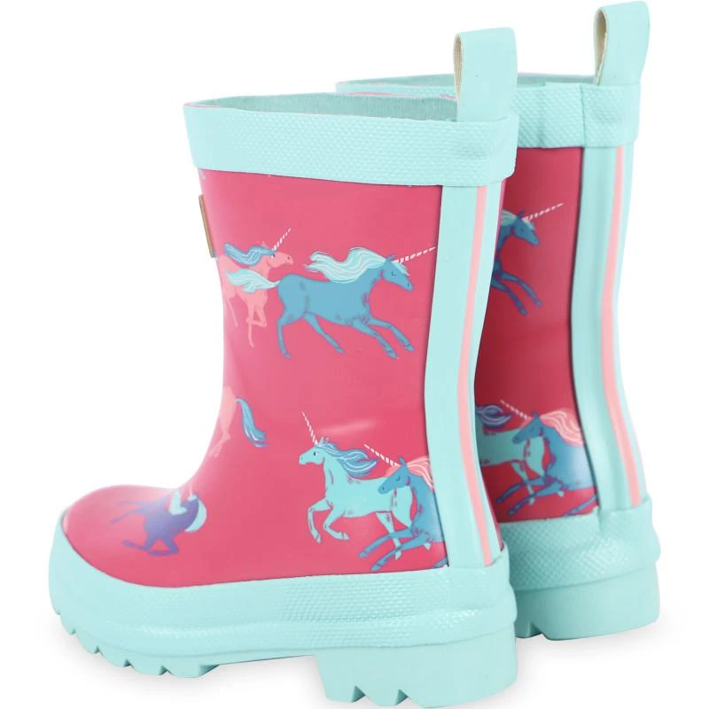 Hatley Frolicking unicorns print rain boots in pink and light blue 2