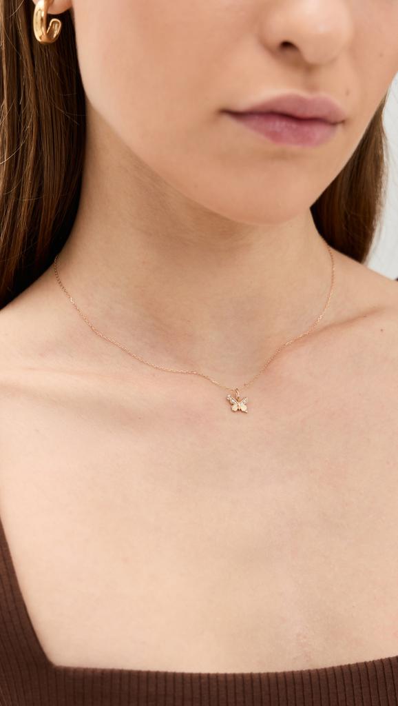 Adina Reyter 14k Diamond Butterfly Mini Bead Charm Necklace
