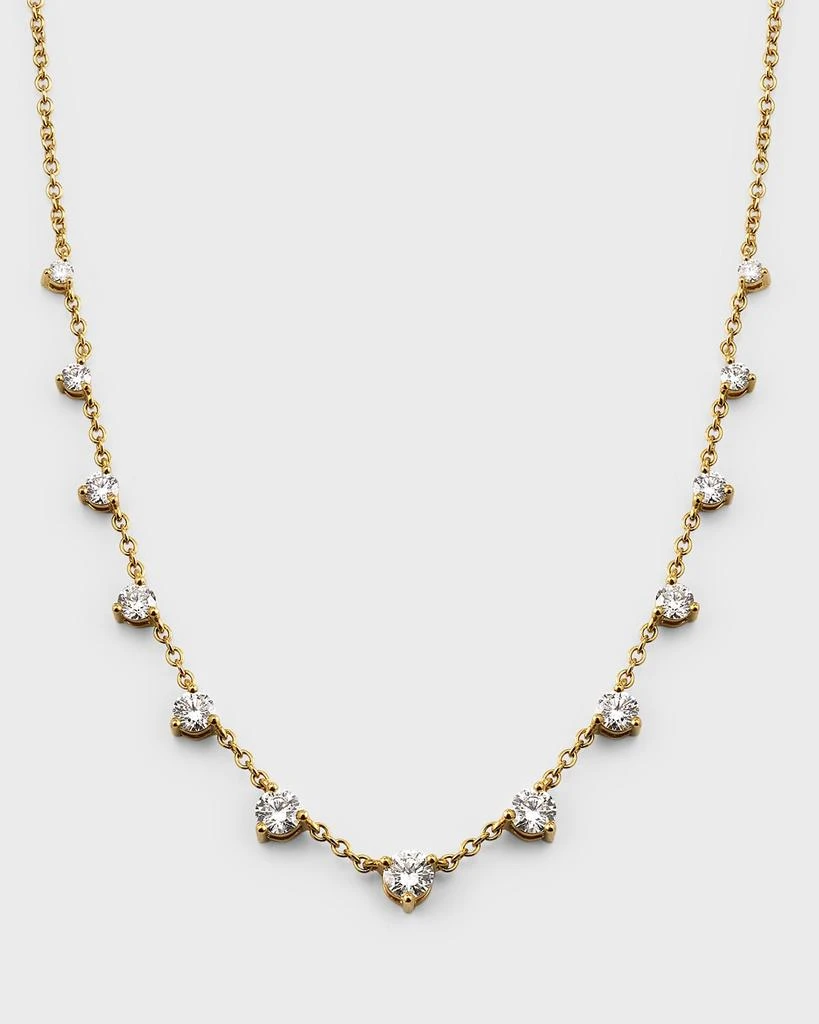 Memoire 18K Yellow Gold 13 Round Diamond Three Prong Necklace, 18"L, 0.82tcw 1
