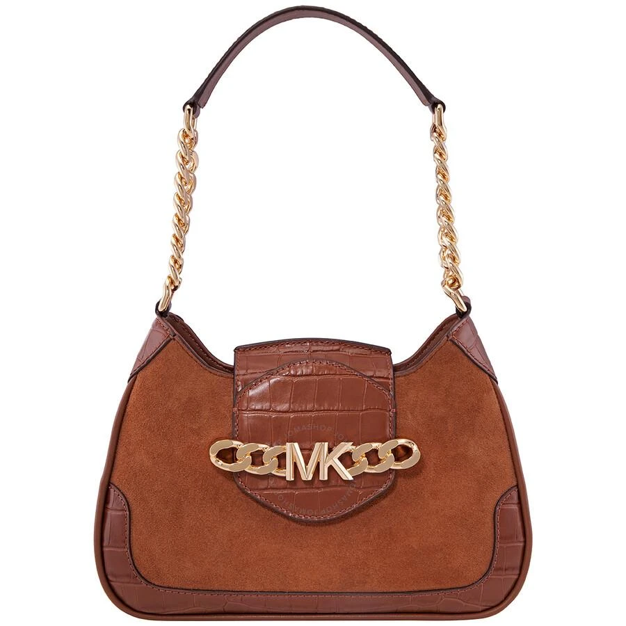 Michael Kors Brown Ladies Hally Small Suede And Crocodile Embossed Shoulder Bag 1
