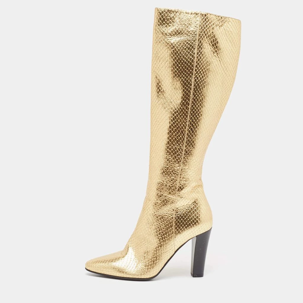 Yves Saint Laurent Saint Laurent Gold Python Embossed Leather Lily Knee Length Boots Size 35 1