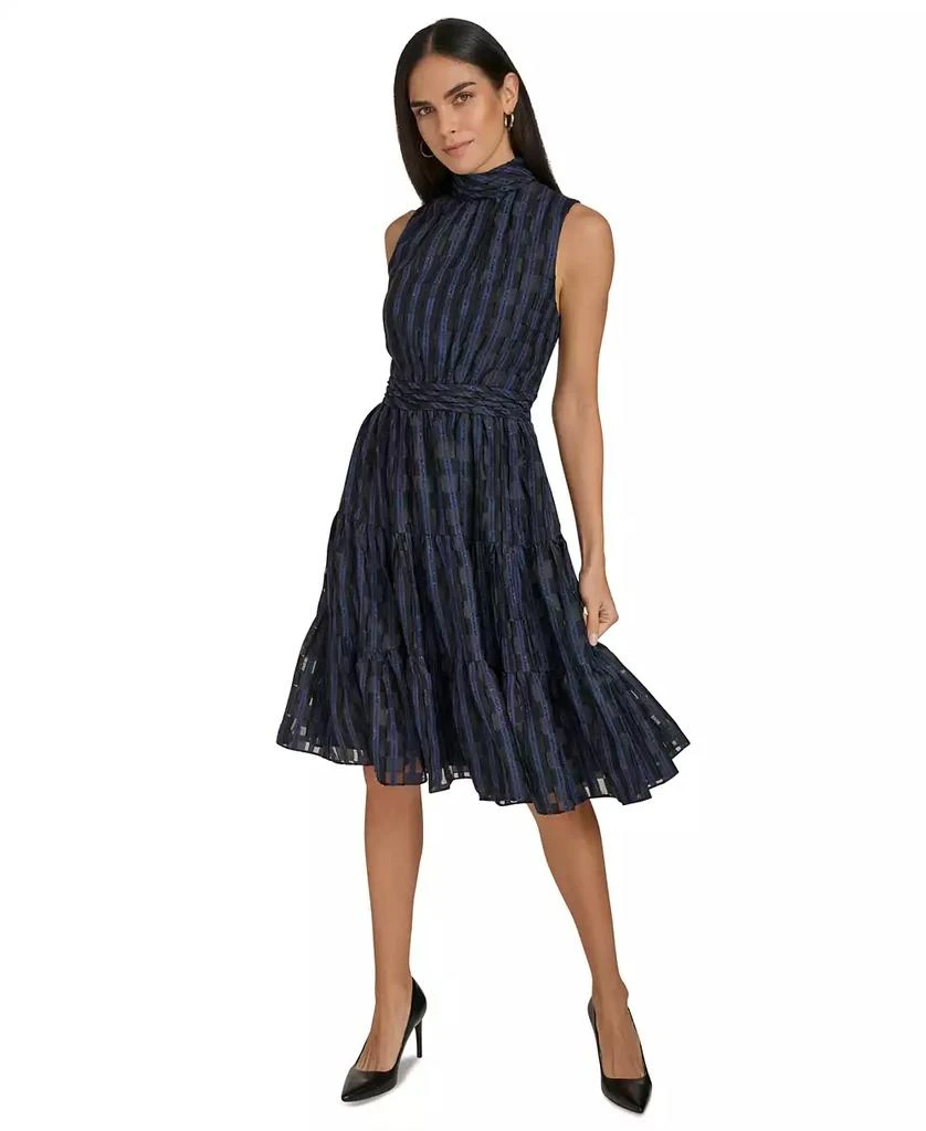 Calvin Klein Women's Checkered Shimmering Tiered A-Line Midi Dress 1