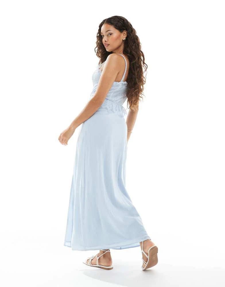 Miss Selfridge Miss Selfridge Petite cheesecloth corset dress with ribbon trims in blue 2