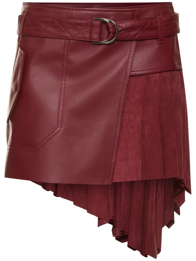 FERRARI Leather & Suede Pleated Mini Skirt