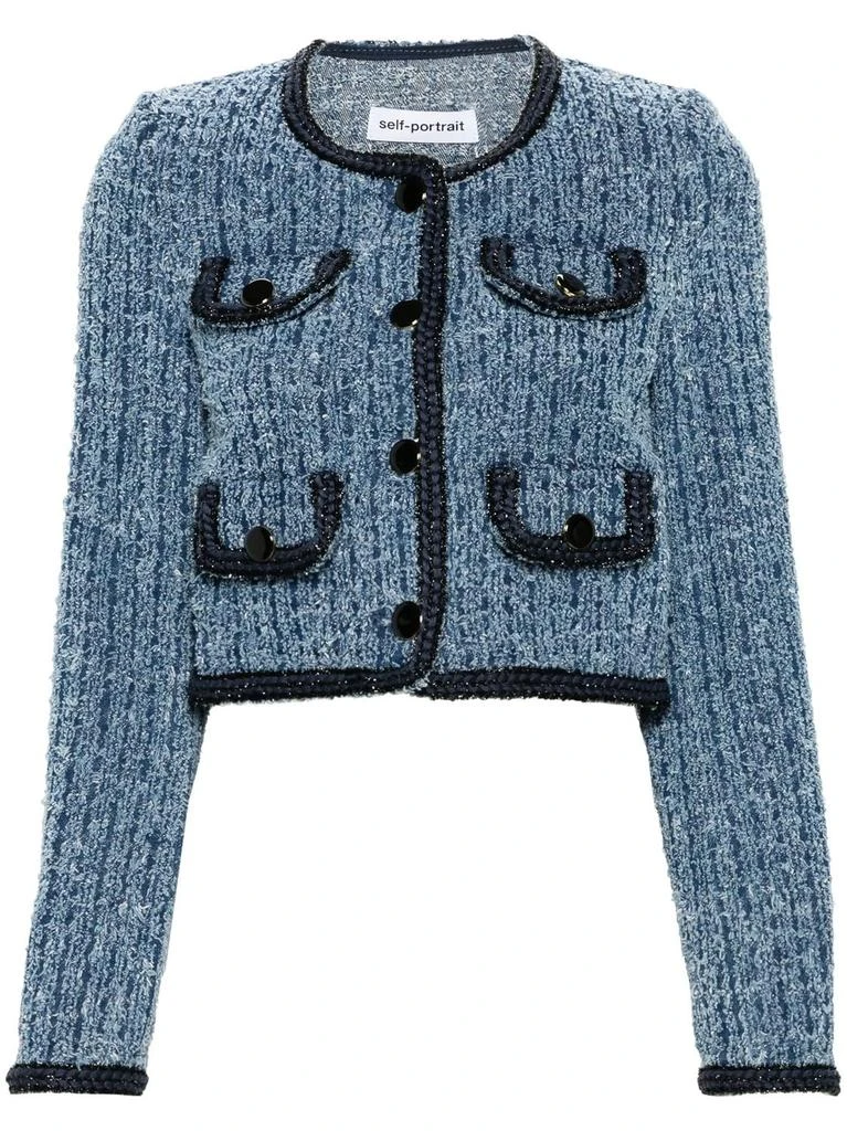 Self Portrait SELF-PORTRAIT RIPPED DENIM CROPPED JACKET 1