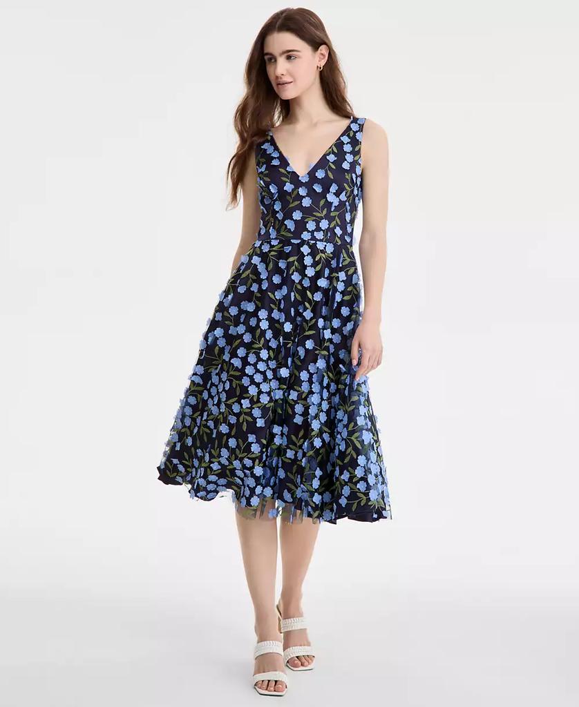 Eliza J Women's Floral-Print Mesh V-Neck Midi Dress