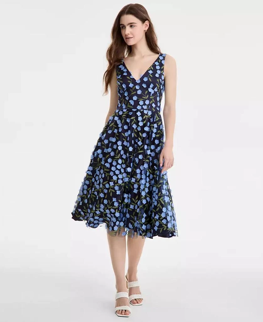 Eliza J Women's Floral-Print Mesh V-Neck Midi Dress 1