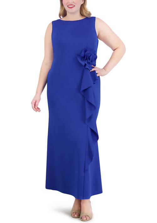 Jessica Howard Howard Plus Size Sleeveless Side Tie Solid Gown