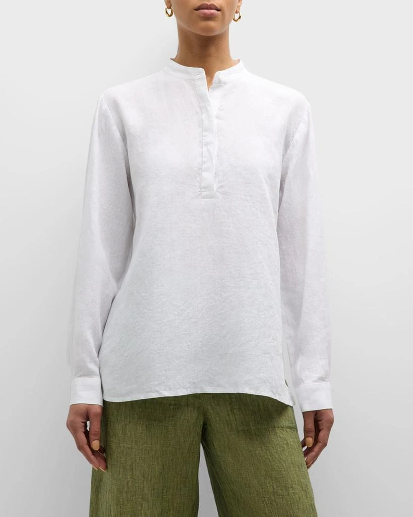 knee length dresses for ladies Eileen Fisher Organic Linen Delave Band Collar-Branch  In Full Swing