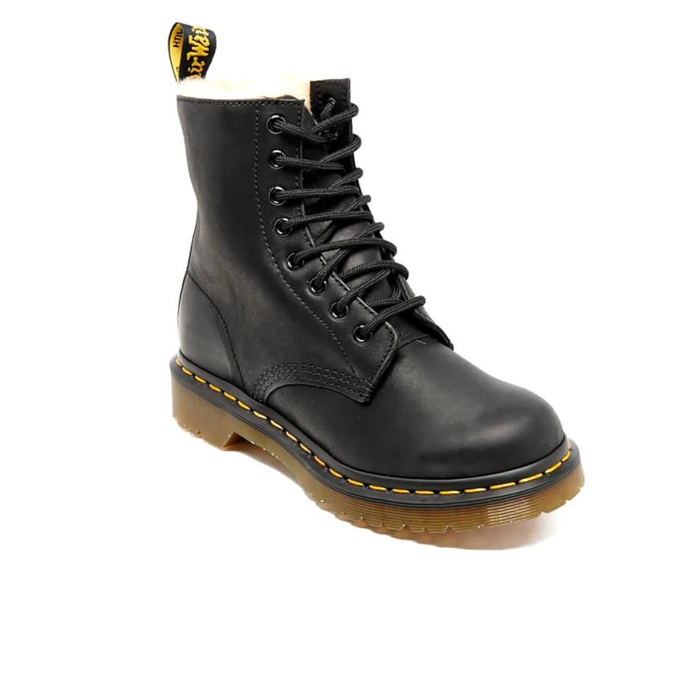 Dr. Martens DR. MARTENS WOMEN'S 1460 SERENA LEATHER/FUR LINED 8-EYE BOOTS - BLACK 2