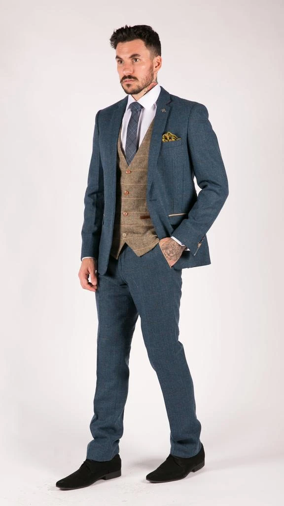Marc Darcy Deon Blue Tan Brown 3 Piece Tweed Suit 2