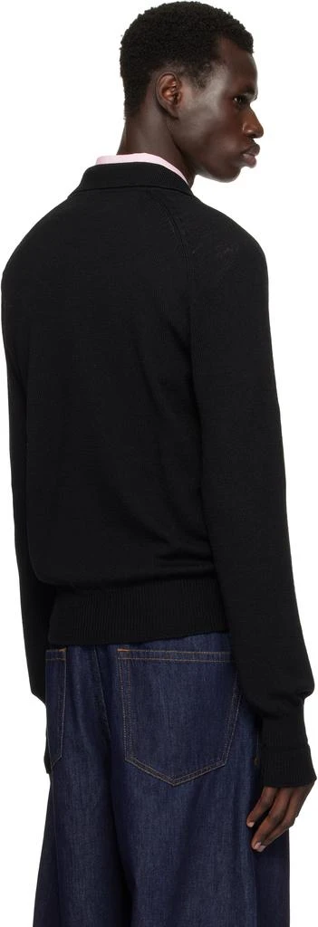 Drake's Black Merino Wool Knitted Polo 3