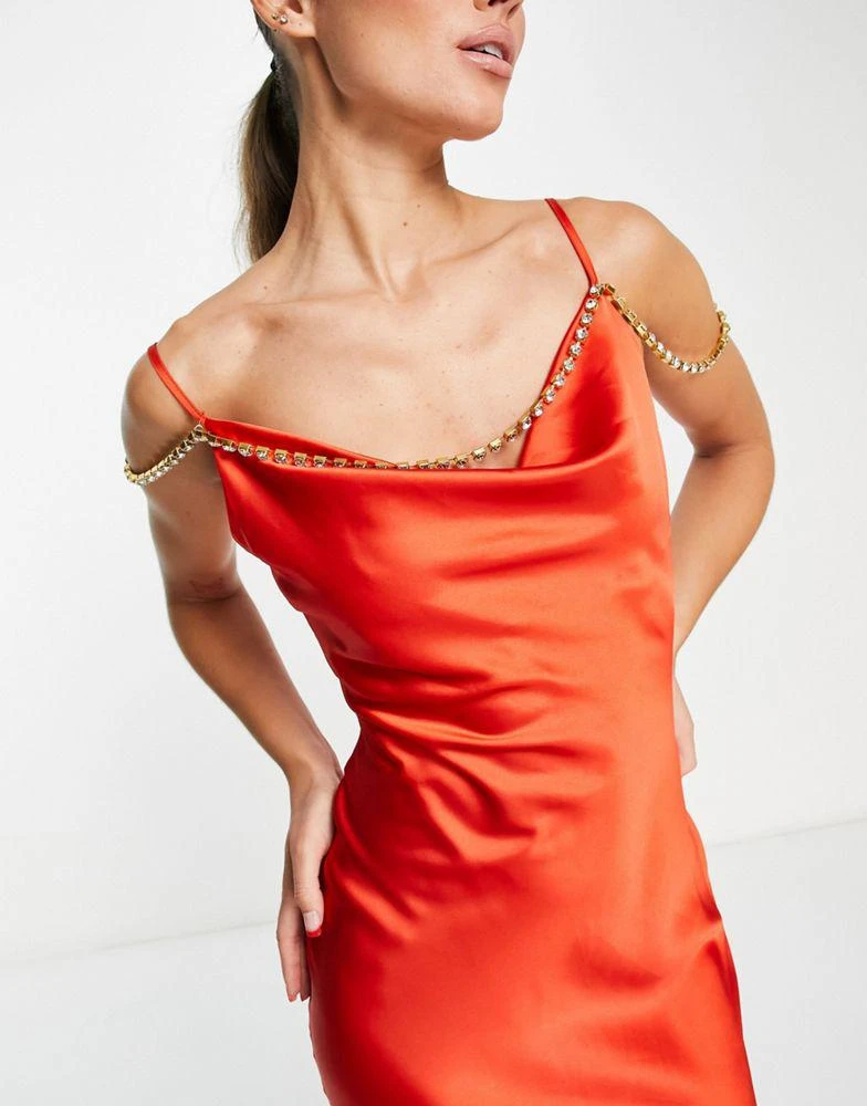 Rare Rare London embellished satin cami maxi dress in burnt orange 3