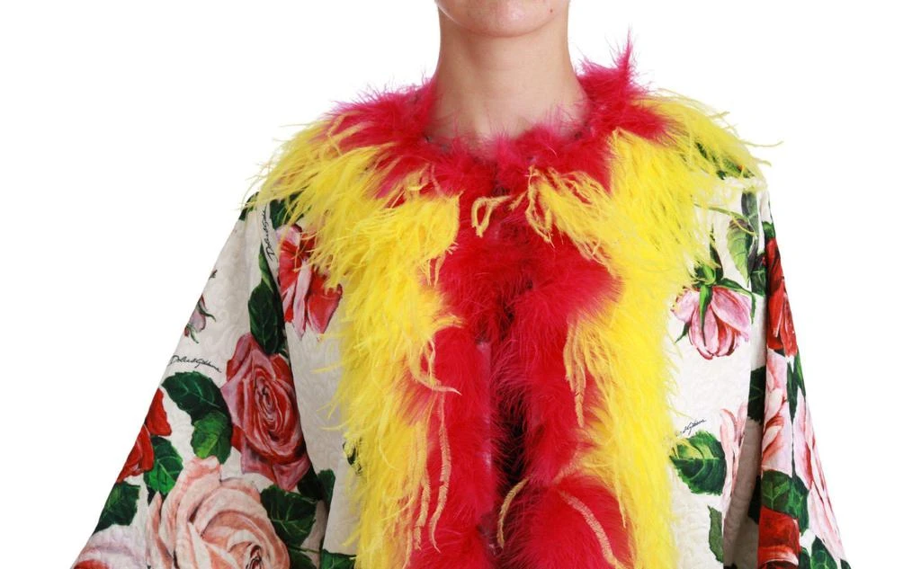Dolce & Gabbana Dolce & Gabbana  White Floral Coat Capte Fur Roses Jacket 3