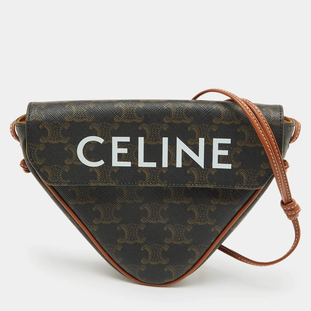 Celine Celine Tan Triomphe Canvas and Leather Triangle Crossbody Bag 1
