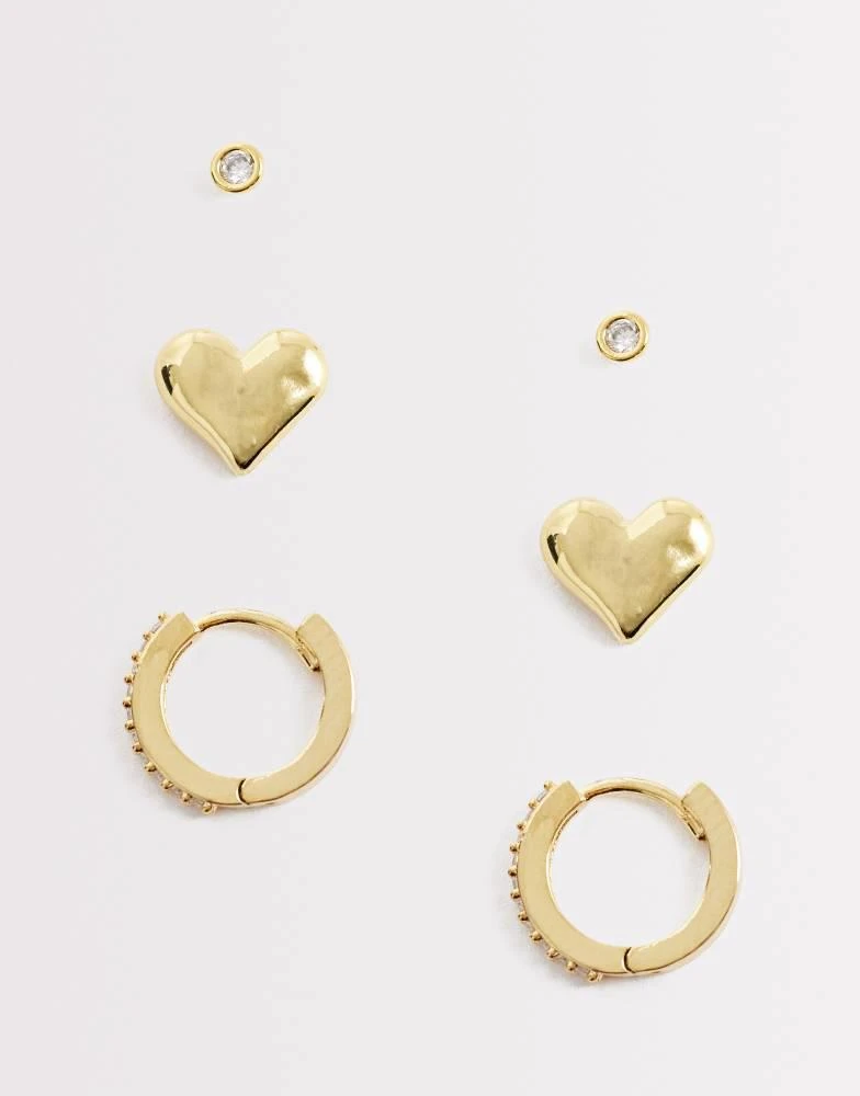 Orelia Orelia molten heart and pave hoop earring pack in 18k gold plated