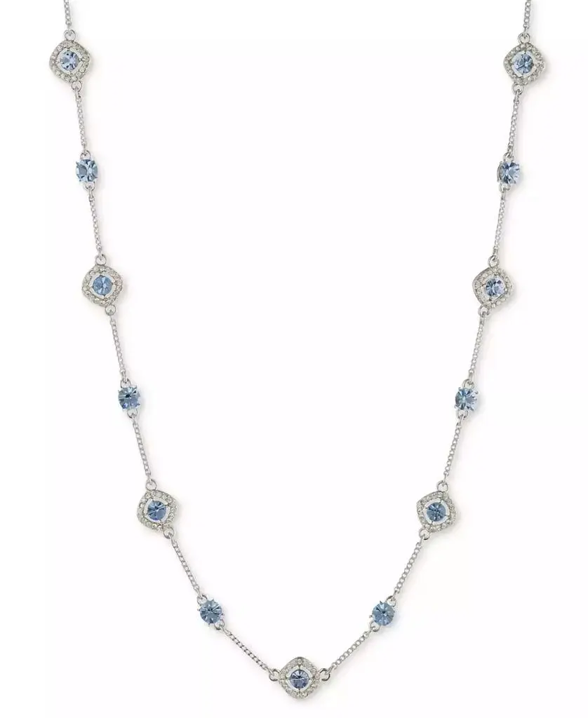 Givenchy Silver-Tone Pavé & Round Crystal Halo Station Necklace, 16" + 3" extender