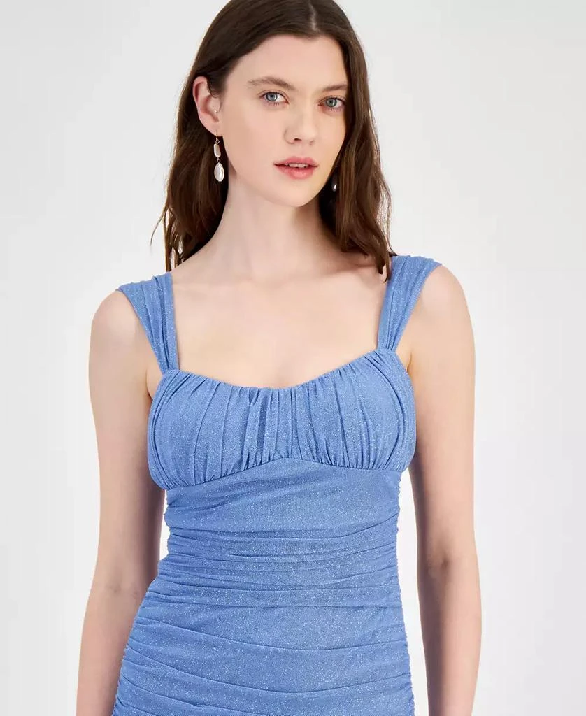 green emerald velvet dress Bodycon Foil Ruched Dress with Adjustable Shoulder Straps – Camille La Vie main image 1