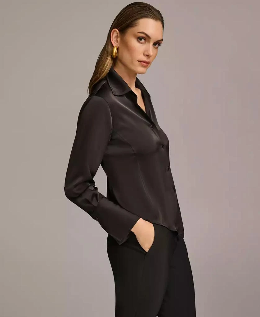 Donna Karan Women's Button Front Point Hem Top, Regular & Petite Sizes 3