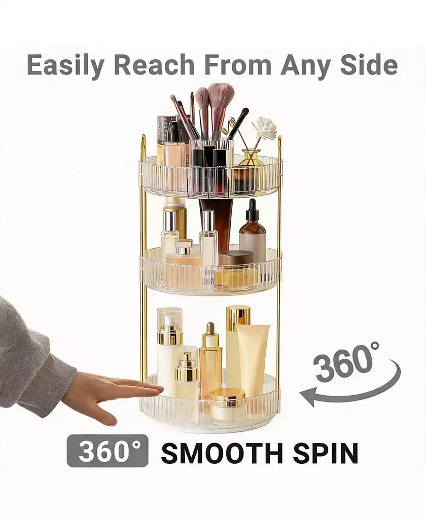 YIGII 360° Rotating Makeup Organizer - 3 Tier, Large Capacity, Easy Assembly, Durable ABS 3
