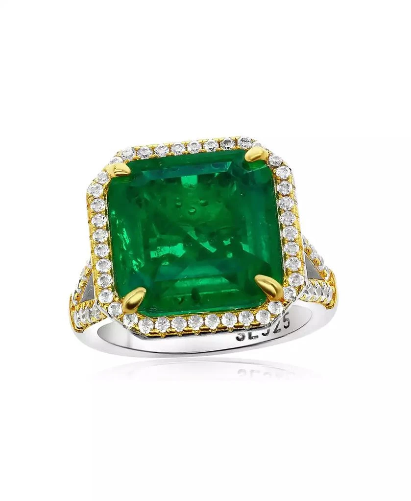Suzy Levian New York Gala Collection Sterling Silver Large Firework Asscher-Cut Cubic Zirconia Pave Cocktail Ring