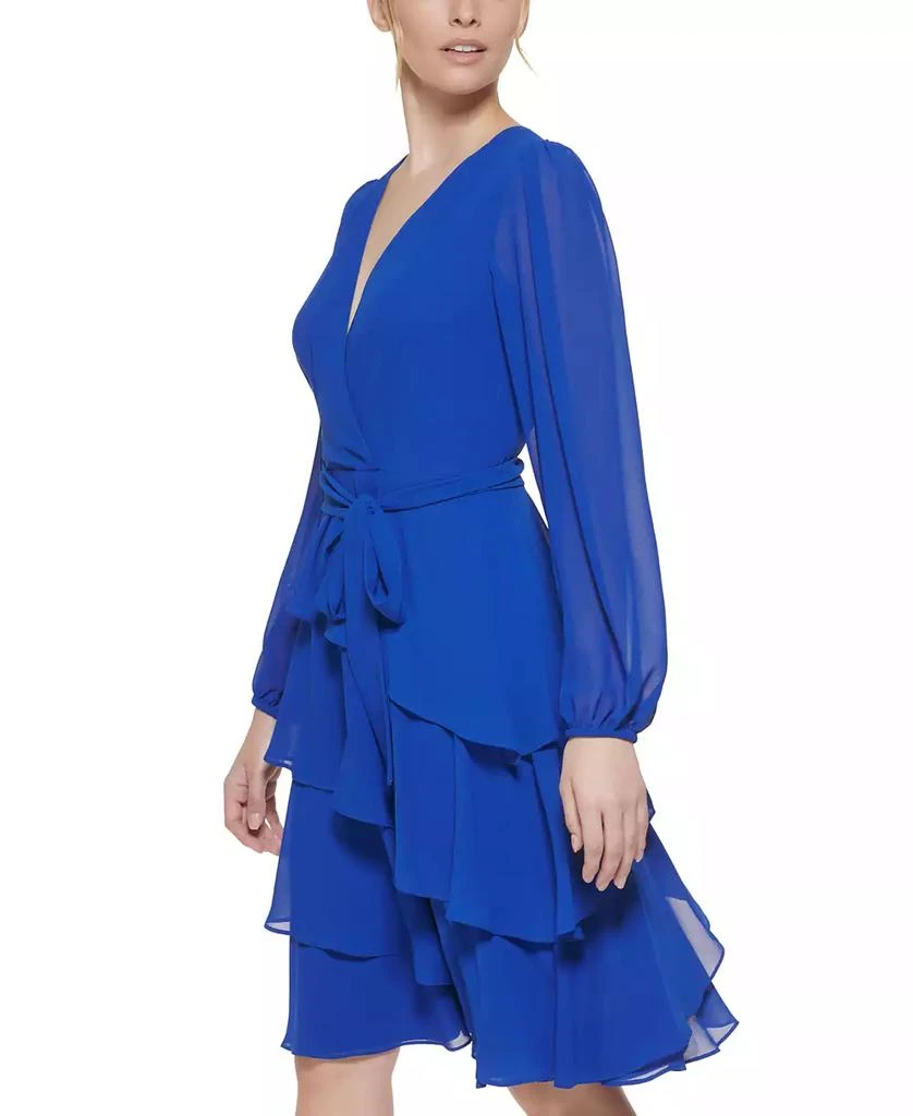 Jessica Howard Petite Blouson-Sleeve Tiered Chiffon Fit & Flare Dress 2