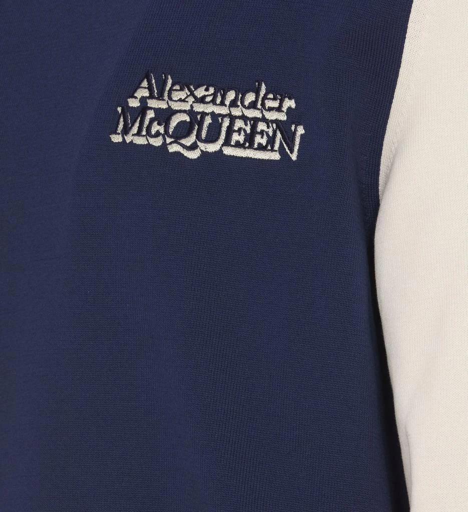 Alexander McQueen Blue And White Pullover With Embroidered Logo 3