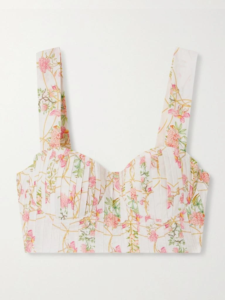 Emporio Sirenuse Dalia Cropped Shirred Printed Cotton Bustier Top - IT40