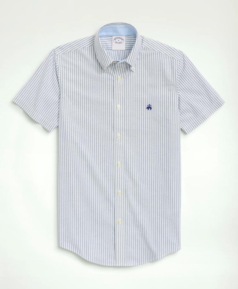 Brooks Brothers Stretch Non-Iron Oxford Button-Down Collar, Bengal Stripe Short- Sleeve Sport Shirt