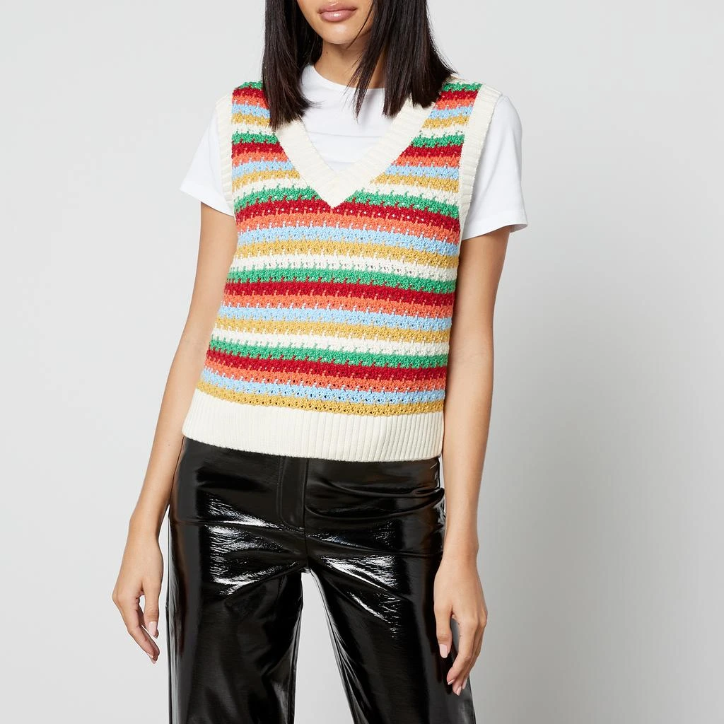 Kitri Winona Striped Crocheted Cotton-Blend Vest 1