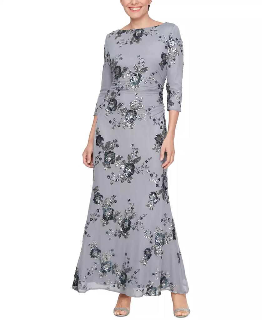 SL Fashions Petite Round-Neck 3/4-Sleeve Gown