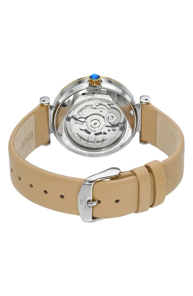 Porsamo Bleu Laura White Topaz Automatic Leather Strap Watch, 36mm 3