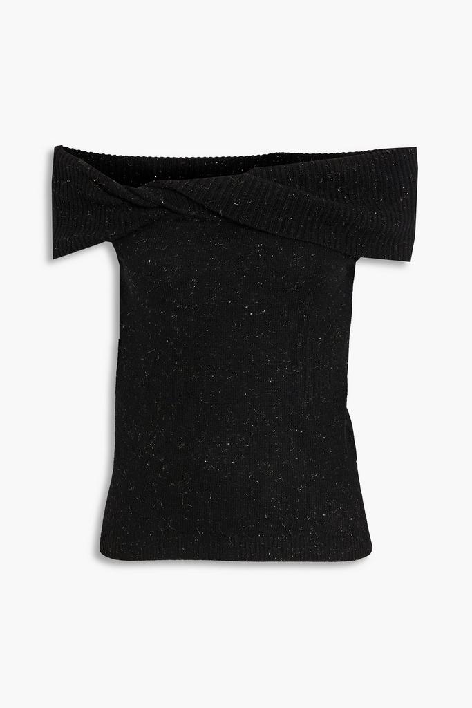 Autumn Cashmere Off-the-shoulder twisted metallic cashmere-blend top