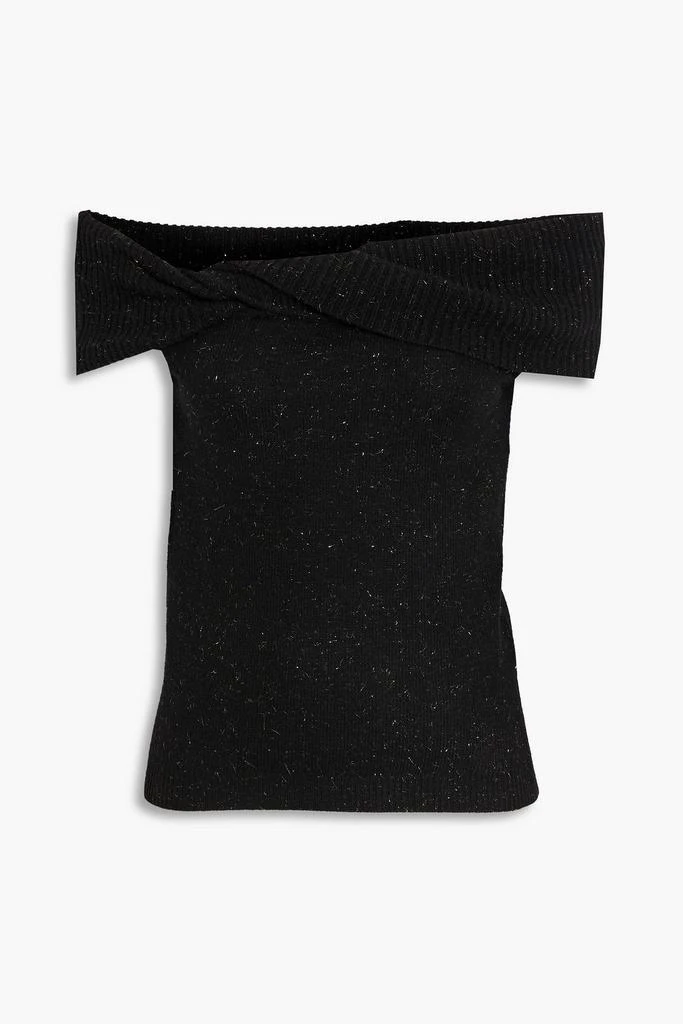 Autumn Cashmere Off-the-shoulder twisted metallic cashmere-blend top 1