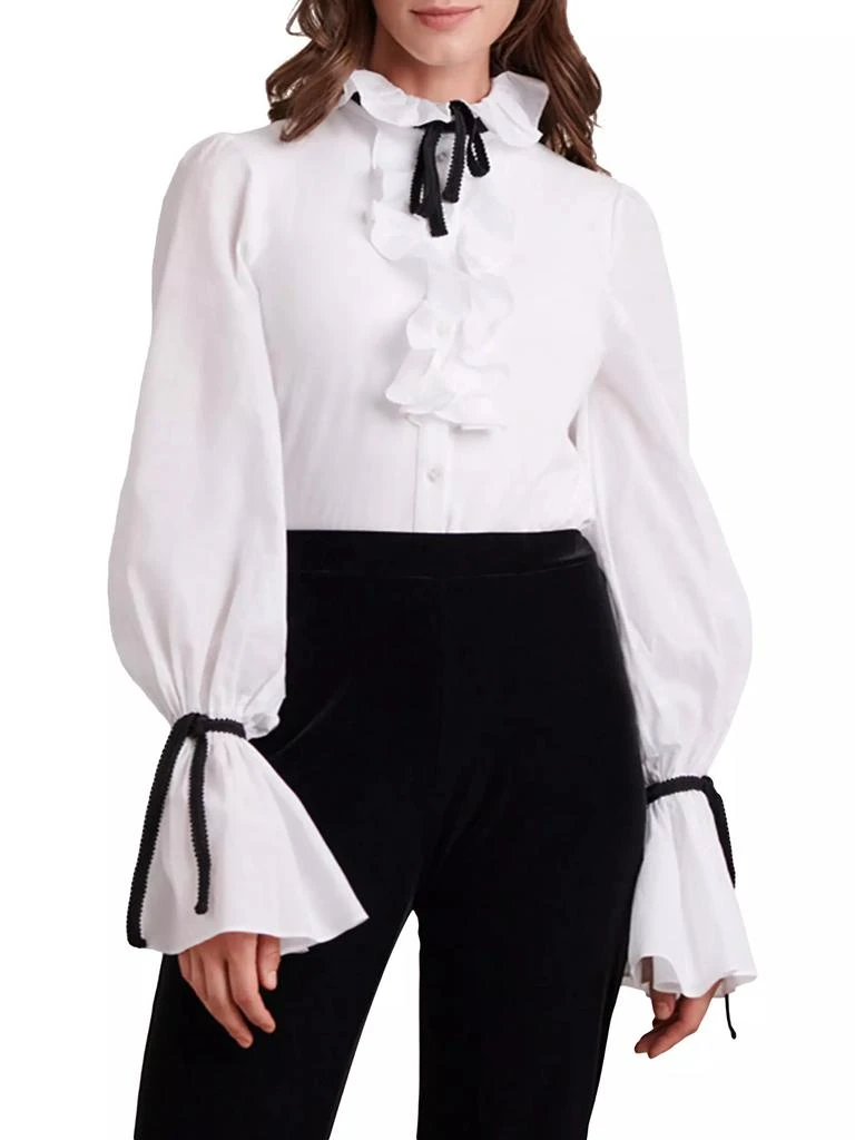 Anne Fontaine Reine Ribbon-Trimmed Cotton Jersey Shirt 3