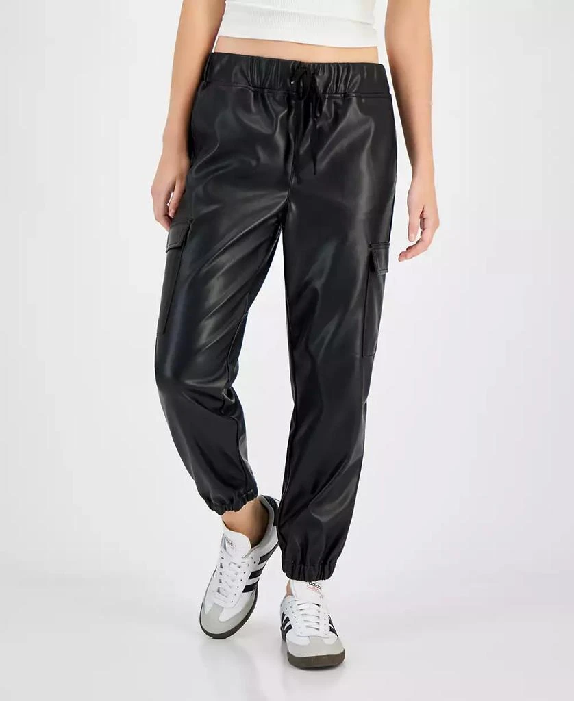 Tinseltown Juniors' Faux-Leather Cargo Jogger Pants 4