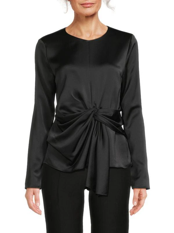 HALSTON Long Sleeve Twist Front Top 1