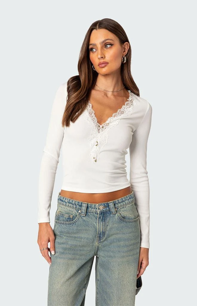 Edikted Madeline Lace Trim Ribbed Top 5