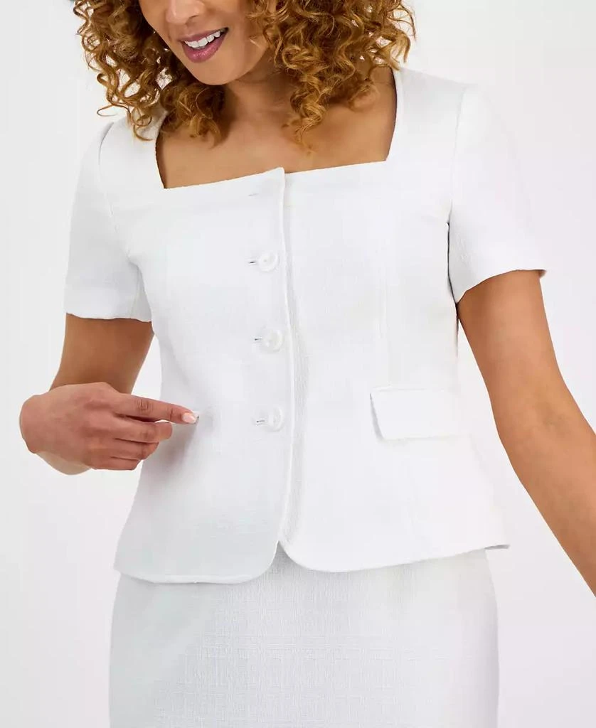 Le Suit Women
s Tweed Square-Neck Button-Front Jacket 
Slim Skirt 3
