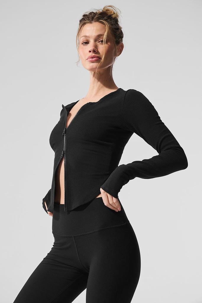 Alo Ribbed Stardust Long Sleeve - Black - Yoga - Free