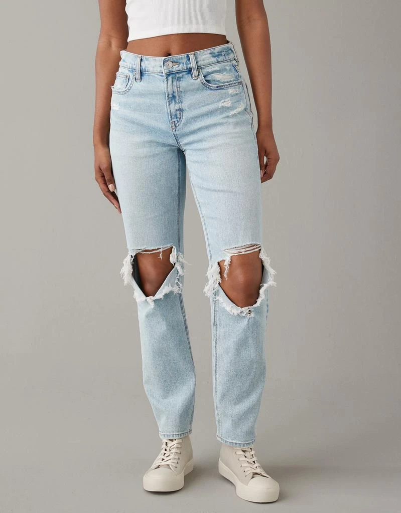 AE AE Stretch Super High-Waisted Ripped Ankle Straight Jean 1