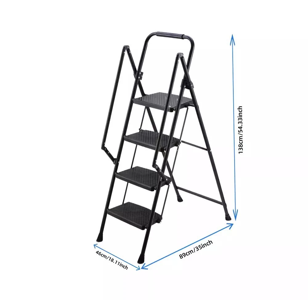 Flynama Four Step Folding Ladder Lightweight Steel Wide Anti Slip Pedal Portable Stool for Home Kitchen Office 3