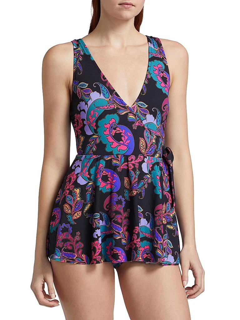Johnny Was Fatima Paisley Wrap Tie-Waist Swimdress 3