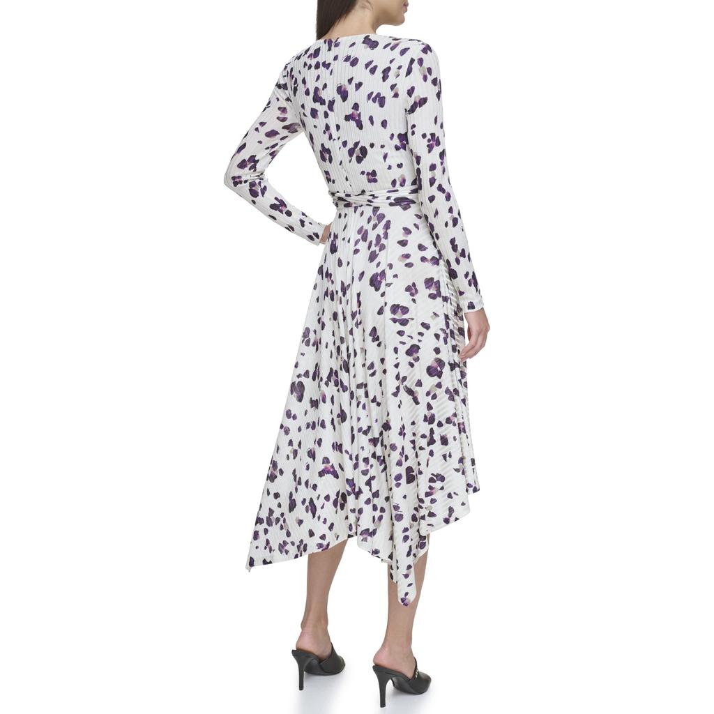 DKNY Long Sleeve Print V-Neck Wrap Dress