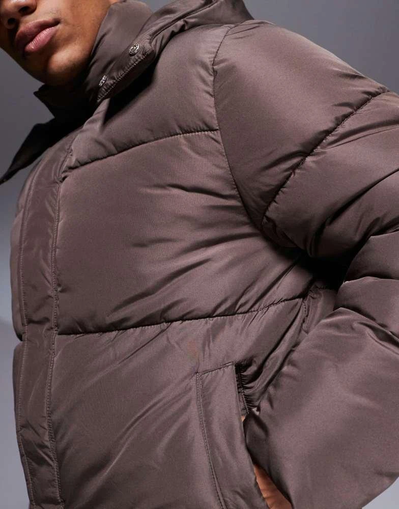 ASOS ASOS DESIGN puffer jacket with detachable hood in brown 4