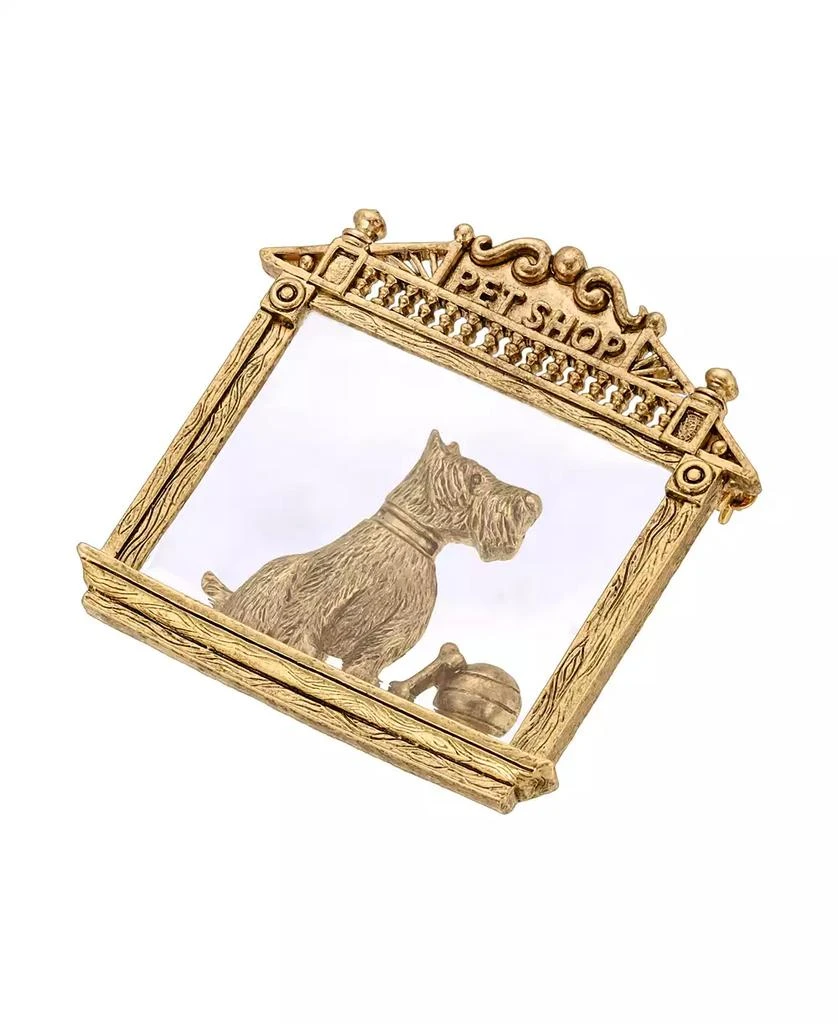 2028 Gold Tone Clear Glass Dog, Ball, Bone Pin 1