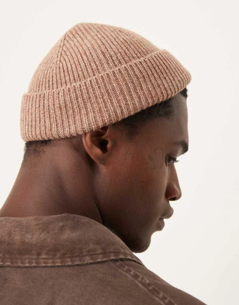ASOS ASOS DESIGN lambswool mini fisherman ribbed beanie in brown 4
