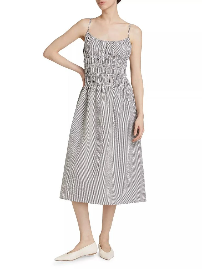 Wayf Isabelle Smocked Seersucker Midi-Dress 3