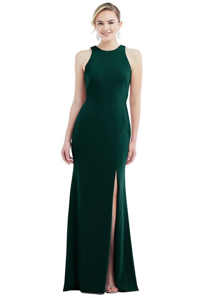 Dessy Collection Cutout Open-Back Halter Maxi Dress with Scarf Tie