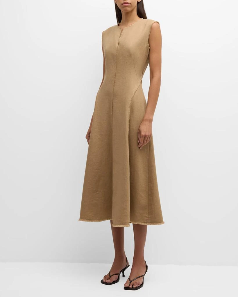 Lafayette 148 New York Sleeveless Fringe-Trim Linen Midi Dress 3